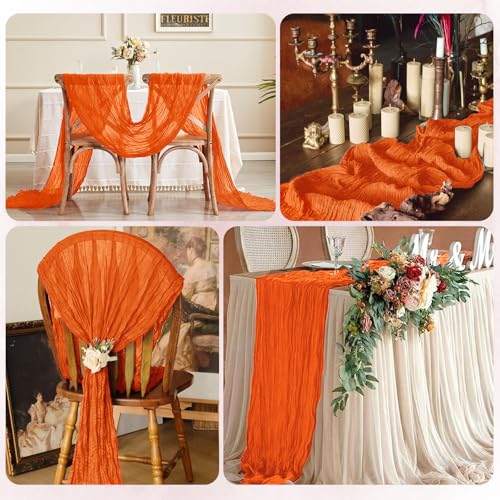 6 Pack Orange Cheesecloth Table Runner 17x108 in - Semi Sheer Boho Gauze, 9ft Each, RealBox