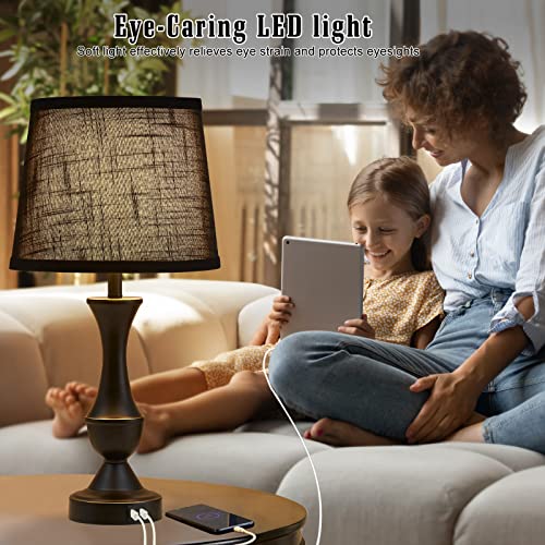 Black Touch Table Lamps Set of 2 - 22-Inch Bedside Lamps with USB Ports