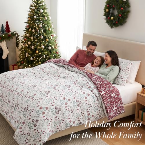 Holiday Harmony 3pc Duvet Cover Set Full/Queen – Reversible Floral Red White