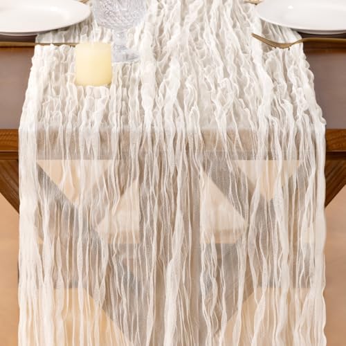 Ivory 10ft Gauze Cheesecloth Table Runner - 3pc Set for Wedding, Baby Shower & Events