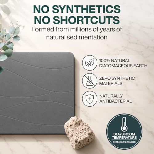 Large Diatomaceous Earth Bath Mat - Extra Large 32 x 20 Inches, Dark Gray