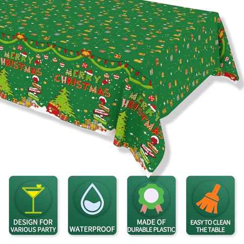 YQUQWN 3 PCS Merry Christmas Tablecloth Disposable Plastic Tablecloth 54¡¿108 Inch Christmas Decorations Supplies