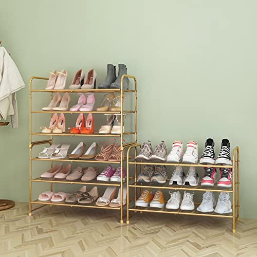 Gold 3-Tier Stackable Shoe Rack - Expandable & Adjustable Metal Organizer