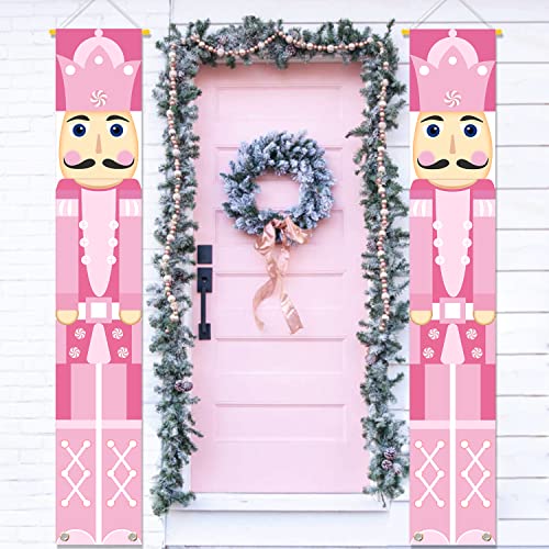 Pink Nutcracker Porch Banner Welcome Hanging Sign Christmas Indoor