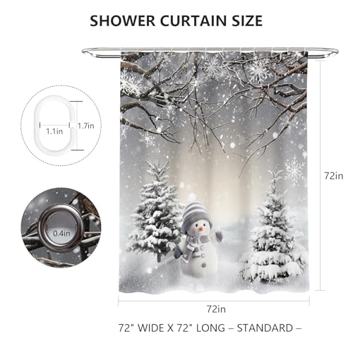 MEHOFOND Winter Snowman Shower Curtain 72x72 in with 12 Hooks