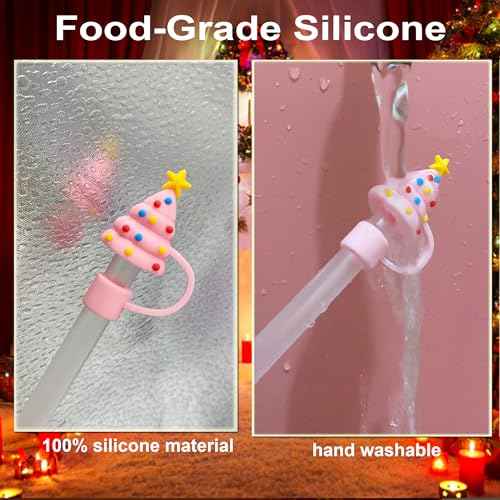 8PCS 3D Christmas Straw Cover Cap for Stanley Cup, Xmas Silicone Straw Topper Compatible with 30&40oz Tumbler with Handle,10mm 0.4in Dust-Proof Reusable Straw Tips Lids for Christmas Gifts