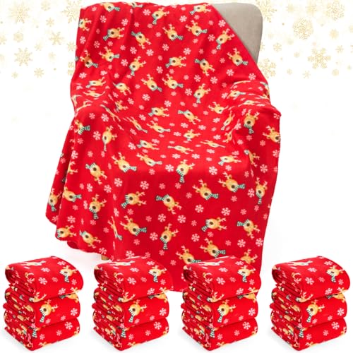 Mindsoft 12 Pack Fleece Christmas Throw Blankets - Cute Reindeer Holiday Decor