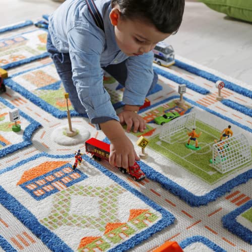 IVI Traffic Blue 3D Play Rug, 39 x 59 inches - Playmat for Toddler Play
