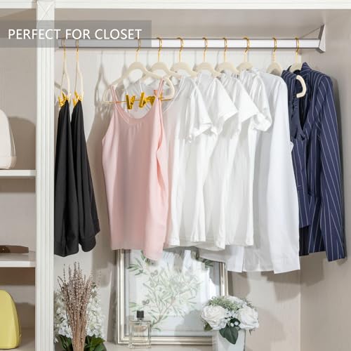 Ivory/Gold Velvet Pants Hangers Pack of 20 - Adjustable Clips, Non-Slip Slim Skirt Hangers