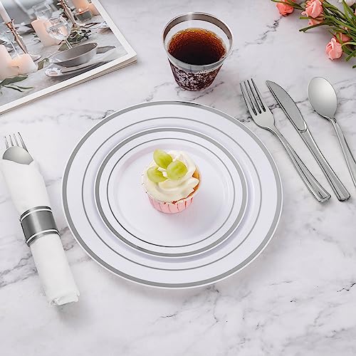 175-Piece Silver Plastic Dinnerware Set for 25 Guests - Party Plates, Cups & Utensils