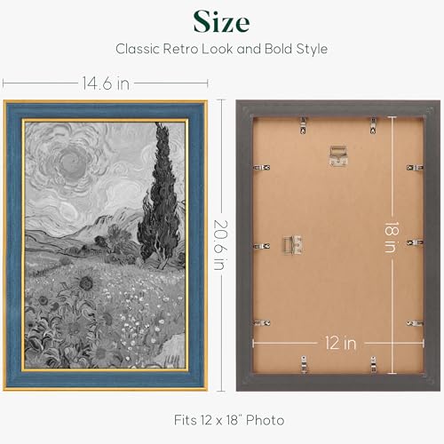 Navy 12x18 Wide Border Gold Frame - Antique Finish, Premium Wall Decor