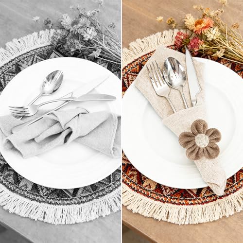 Napkin Rings Set of 6 – Khaki Jute Flower Napkin Holders