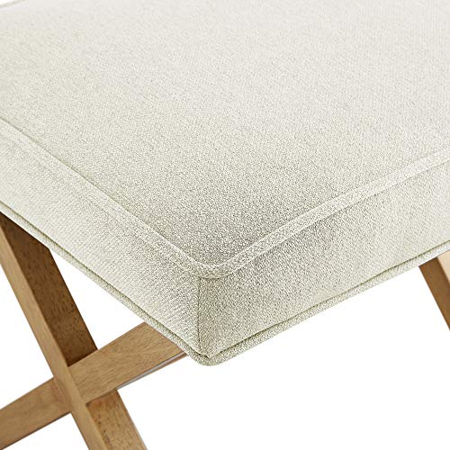 Classic Ivory Small Mid-Century Modern Square Ottoman Footrest - Upholstered, Supports 300 lbs