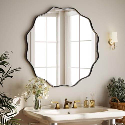 Black Scalloped Circle Wall Mirror - 36 Inch Wavy Edge Round Mirror with Frame - Variation of THIS listing