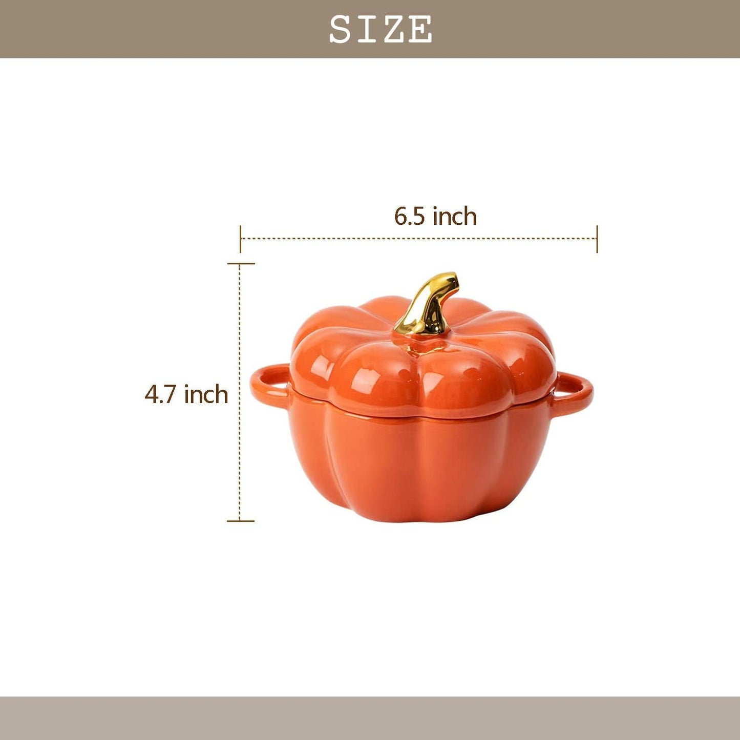 Regine Switzerland Pumpkin Bowl Set - 4 Ceramic Ramekins with Lid & Handle | Oven Safe, 14 Oz (Orange)