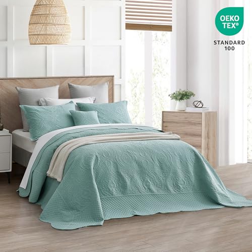 HZ & HY Seaglass Oversized Alaskan King Bedspread 138x122 Ultrasonic Damask Extra Wide
