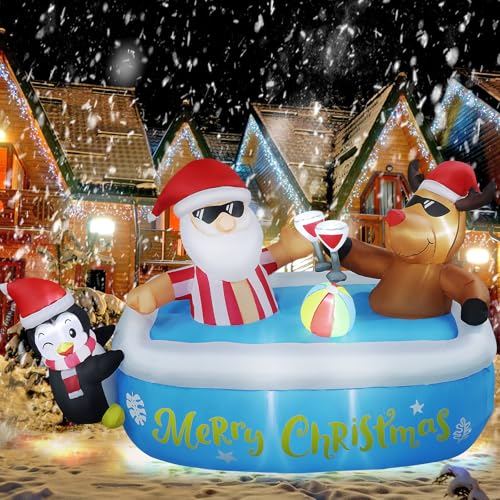 7 FT Christmas Pool Inflatable Blow Up Santa Reindeer Penguin Outdoor Decorations