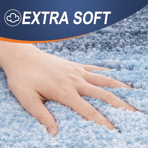OLANLY Microfiber Bathroom Rugs Set 3 Piece U-Shape Blue Non-Slip Absorbent Bath Mat Set