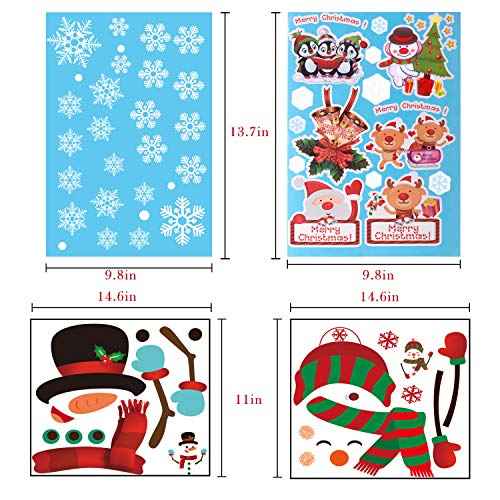 Whaline 64Pcs Christmas Stickers for Refrigerator,Window and Wall,Snowman Snowflakes Christmas Window Clings Decal Stickers,Holiday Xmas Decorations for Fridge, Door, Garage, Office Cabinets(4 Sheets)