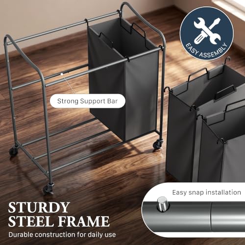 Simple Houseware Heavy Duty Laundry Sorter Cart Dark Grey - Rolling 3-Bag Organizer