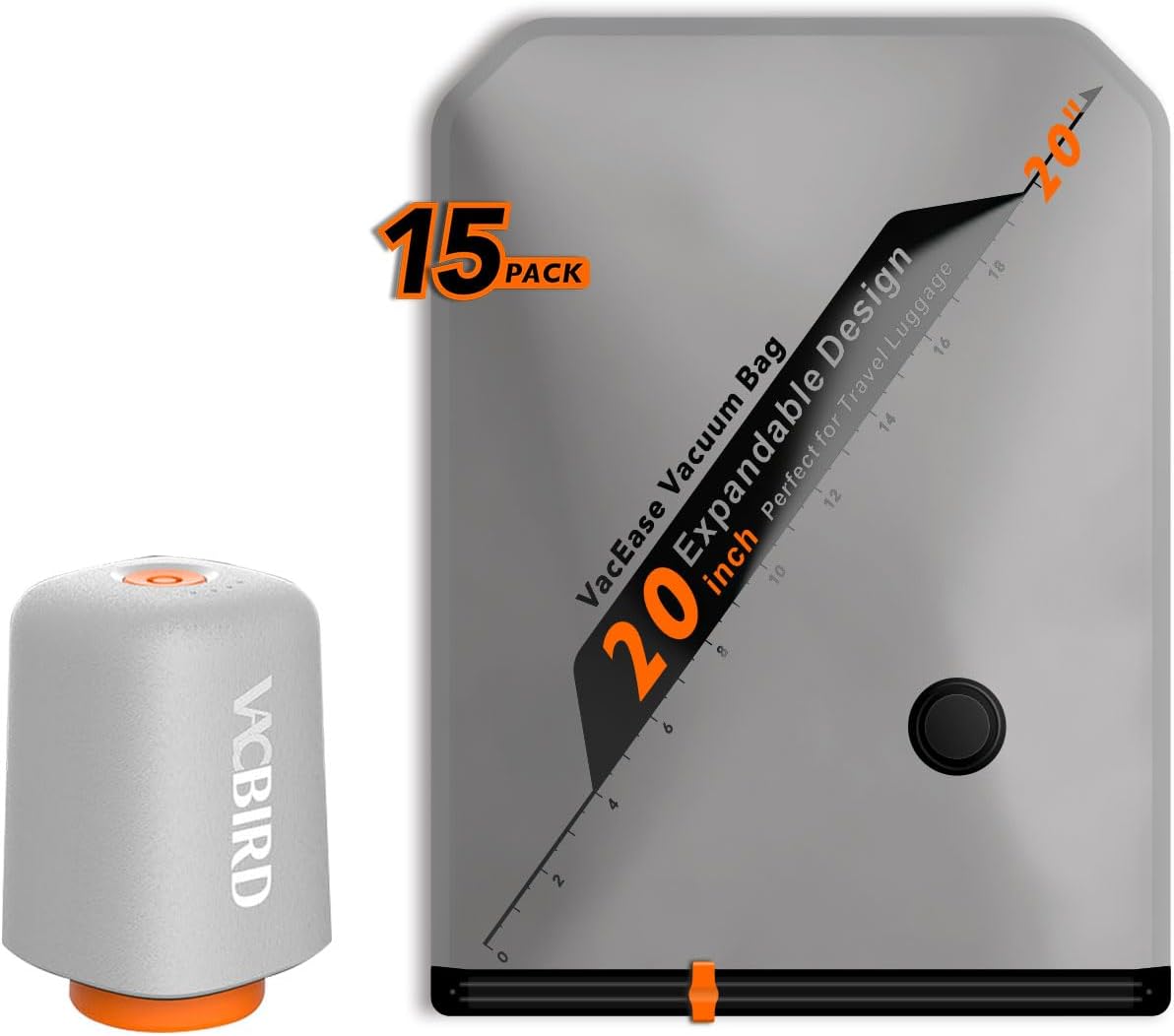 Rechargeable Wireless Pump | Travel Storage Bags Set - 15 Small Vacuum Bags for Space-Saving Packing