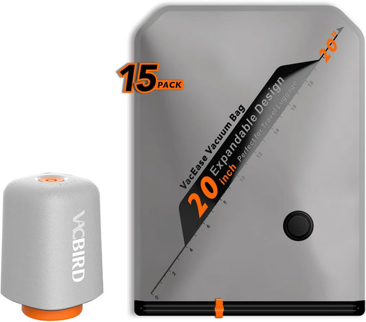 Rechargeable Wireless Pump | Travel Storage Bags Set - 15 Small Vacuum Bags for Space-Saving Packing