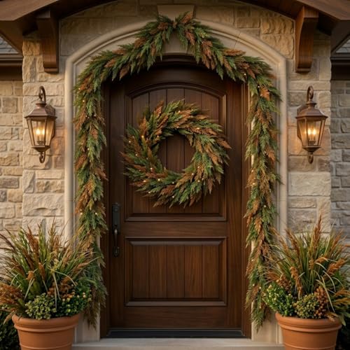 9ft Artificial Norfolk Pine Garland for Fall Decor - Brown & Green, Fall Wreath
