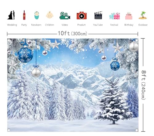 Winter Snow Forest Backdrop 10x8ft – Alps Mountain Scene Vinyl Banner, 120x96 in (BINQOO)