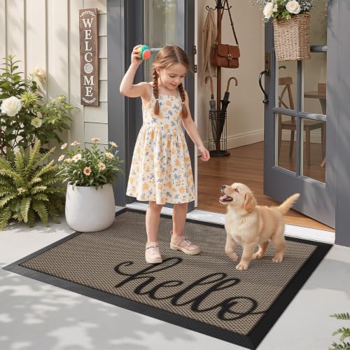 LUMI Outside Welcome Door Mat 36x59 Inch Non-Slip Rubber Durable Easy Clean Hello Variation