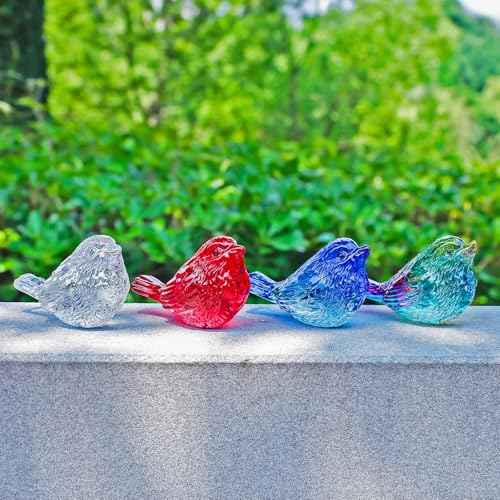 LONGWIN Glass Birds Figurines Decor for Home, Handmade Miniature Small Crystal Bird Gifts Animal Collectible Figuirne