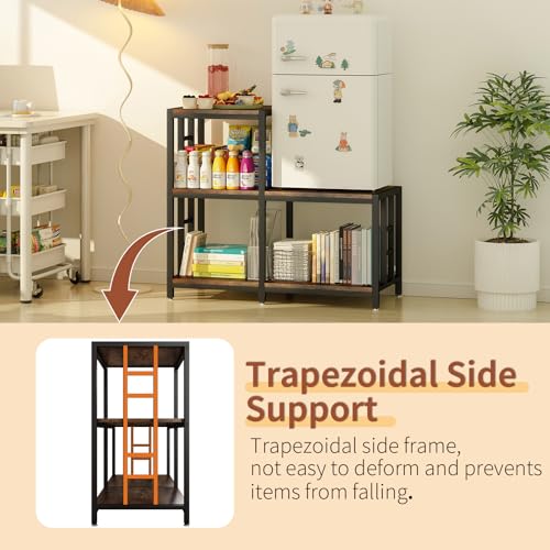 Rustic 5-Tier Mini Fridge & Microwave Stand with Storage - Heavy-Duty Kitchen Rack