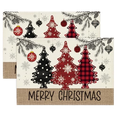 Artoid Mode 12x18 Red Pine Trees Xmas Placemat Set of 2, Christmas Table Decor