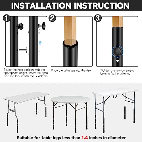 (4-PACK) Folding Table Leg Extenders, Highly Durable Steel Risers,