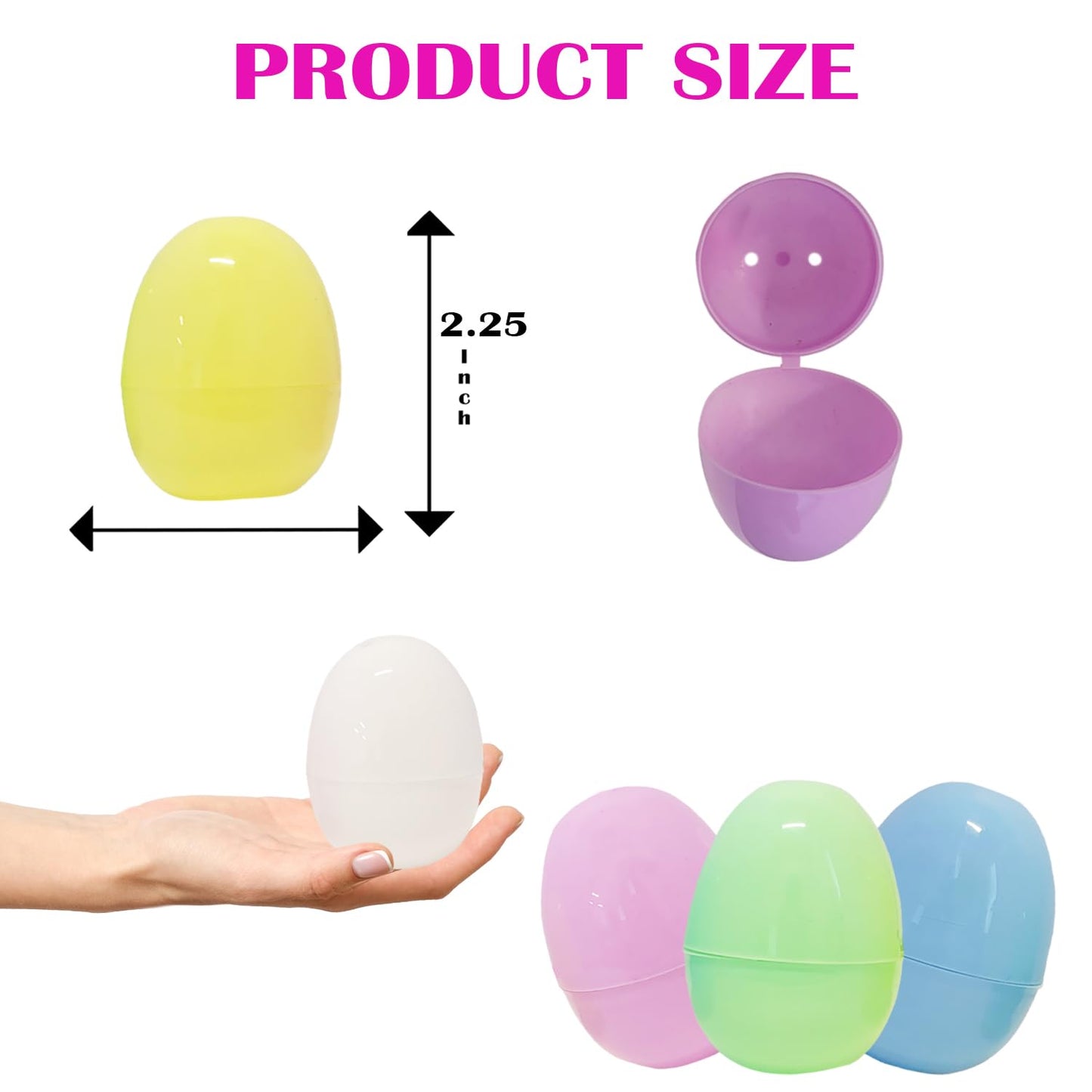 The Dreidel Company Fillable Easter Eggs 100-Pack, Pastel Colorful Bright Plastic Easter Eggs with Hinge, Perfect for Easter Egg Hunt, Surprise Egg, Easter Hunt,2.25" Fillable Eggs