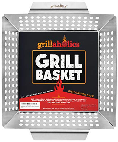 Large Vegetable Grill Basket for Outdoor Cooking - Heavy-Duty Stainless Steel