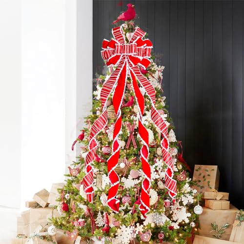 Red Christmas Tree Topper Bow 52x13 inches Holiday Wreath Decoration