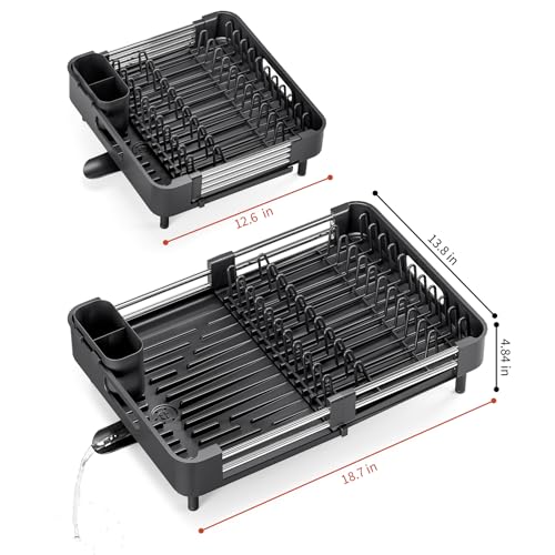 TOOLF Expandable Dish Drying Rack for Kitchen Counter - Black, Standard