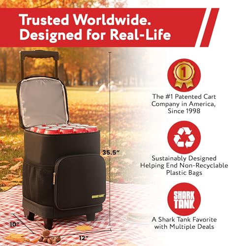Collapsible Insulated Cooler Bag with Wheels - Leak-Proof Travel Trolley - Black - 36 Cans