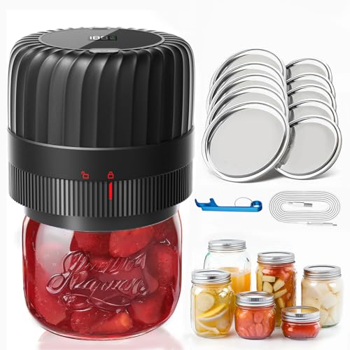 Blue Mason Jar Vacuum Sealer Kit for Wide & Regular Mouth Jars - Food Saver with 10 Lids