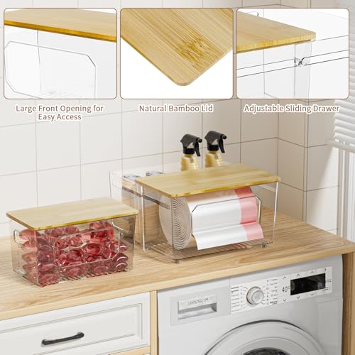 3-in-1 Trash Bag Holder Under Sink Organizer with Bamboo Lid