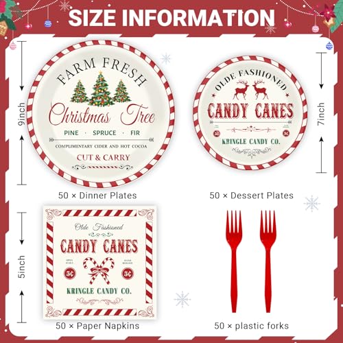 GOLDGAO 200Pcs Christmas Paper Plates & Napkins Old Fashion Farmhouse Tableware Set 9x7in