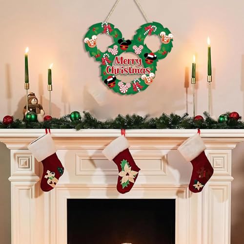 Christmas Mouse Wooden Door Sign - Holiday Welcome Decor, 13.4x12 inch