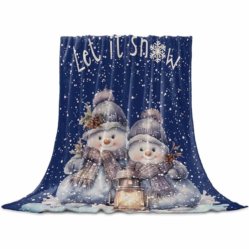 LEOKOTI Navy Blue Snowman Christmas Throw Blanket 60x80 Fleece Cozy Winter Decor