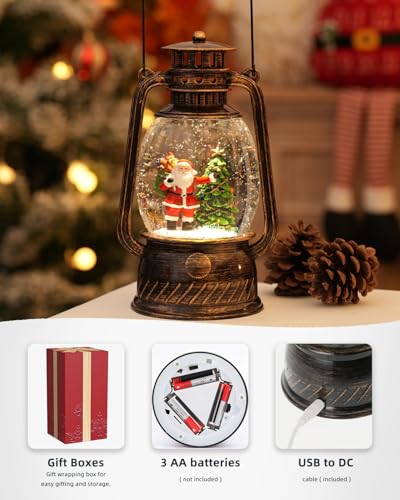 EDDO RUNNING Santa Claus Christmas Tree Snow Globe with Music & Timer - Indoor Holiday Decor