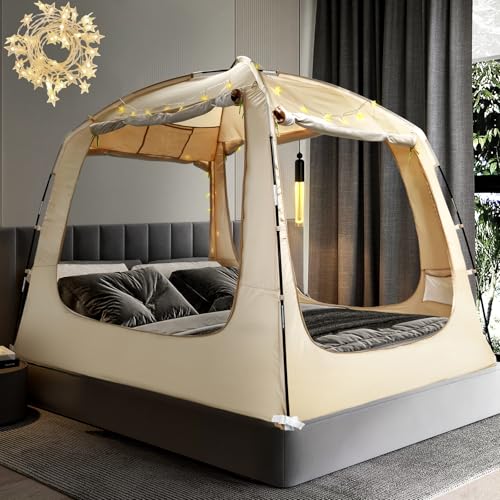 Queen Bed Tent Canopy for Adults & Kids Blackout Sleep Tent - Khaki
