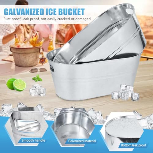 OBTANIM 4 Pack Galvanized Ice Buckets - 4 Gallon Metal Champagne Drink Coolers with Handles, Silver