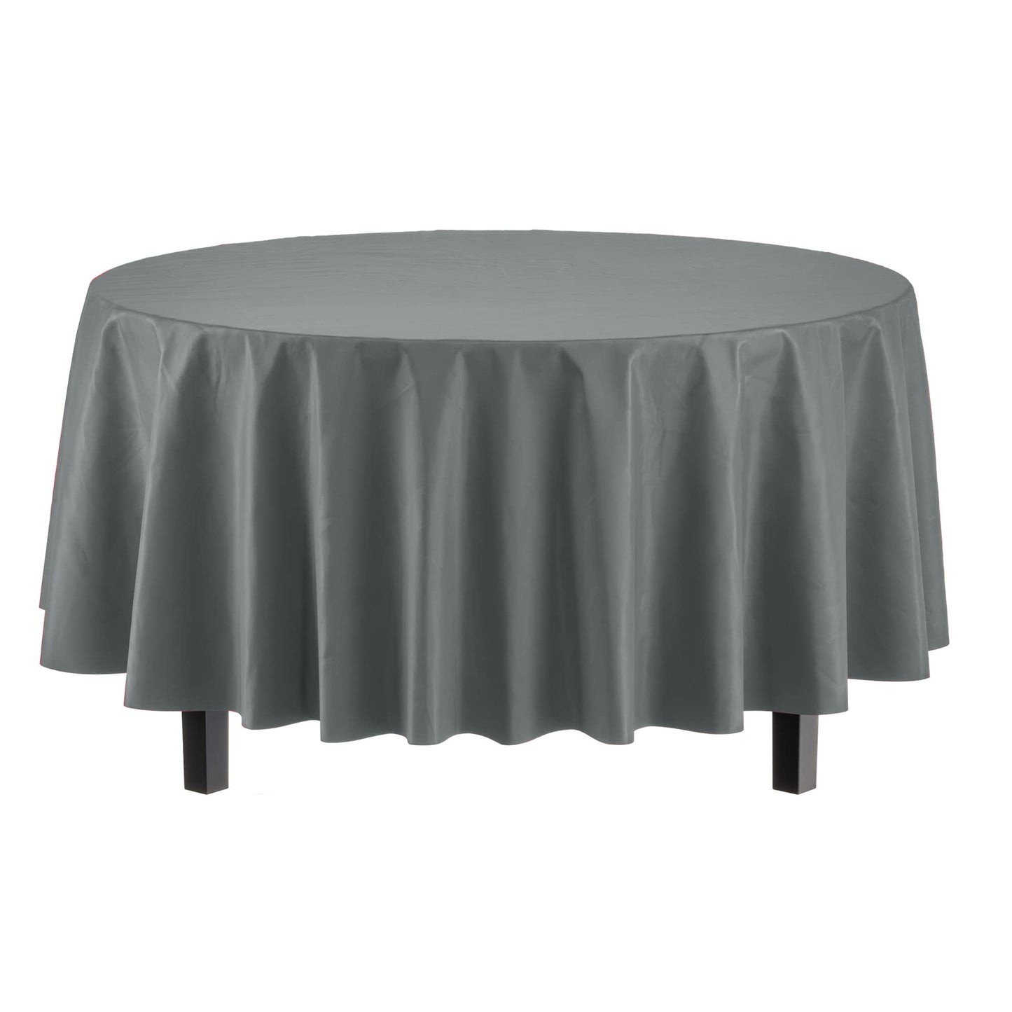 Party Solids Pack Of 6 Premium Plastic Tablecloth 84 Inch Round Plastic Table Cover - Silver