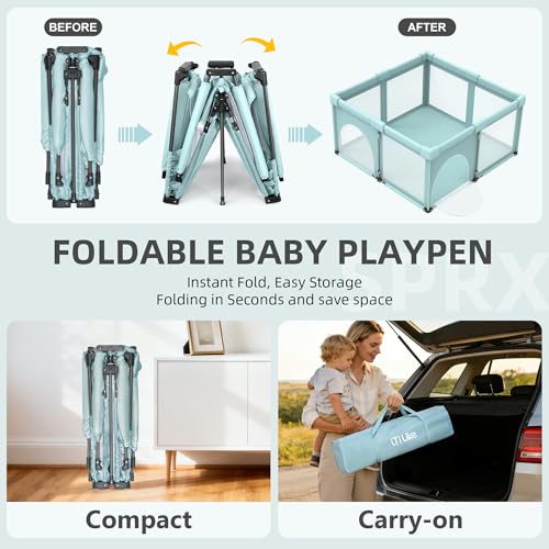 Light Green 50x50 Baby Playpen - Foldable Portable Indoor Outdoor Play Yard
