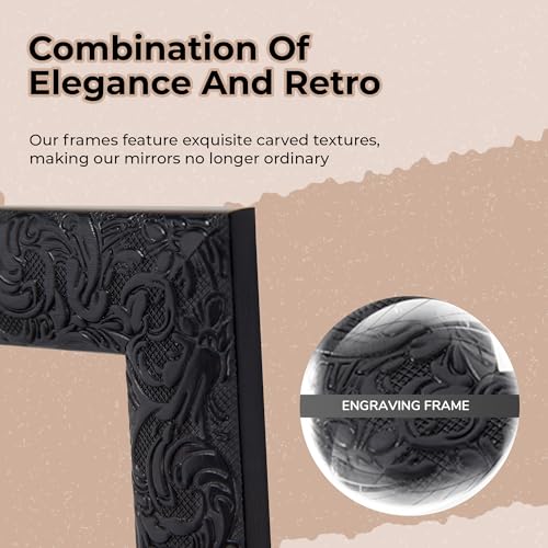 LFT HUIMEI2Y Black Full Length Wall Mirror 50x14 Inches with Engraved Frame