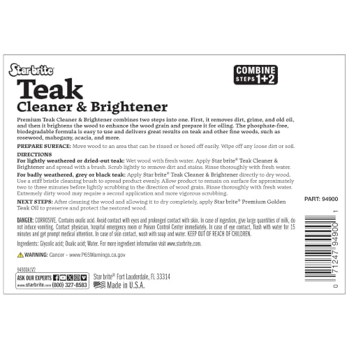 Teak Cleaner & Brightener Gallon - Restores Weathered Wood, 128 OZ - Star Brite